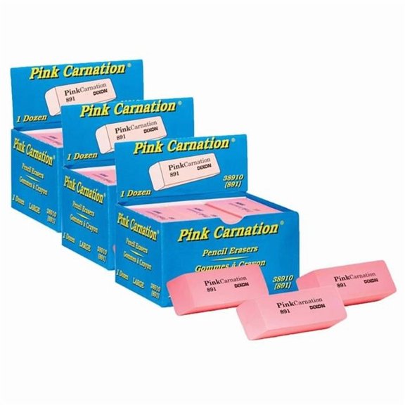 Dixon Pink Carnation Erasers - Pack of 3