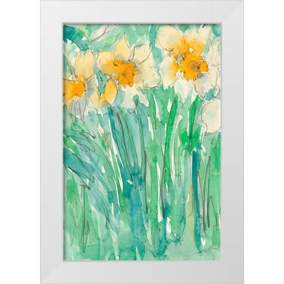 Dixon, Samuel 13x18 White Modern Wood Framed Museum Art Print Titled - Daffodils Stems I