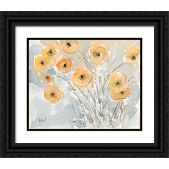 Dixon, Samuel 24x20 Black Ornate Wood Framed with Double Matting Museum Art Print Titled - Sunset Poppies II
