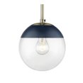 thumbnail image 1 of Small Pendant in Aged Brass with Clear Glass and Navy Cap, 1 of 7