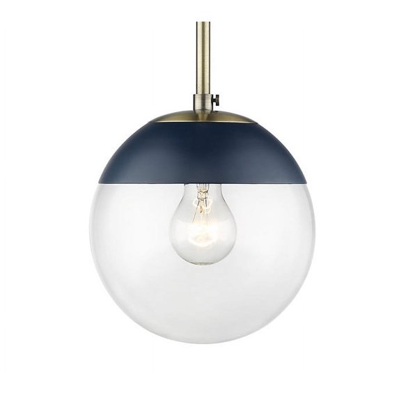 Small Pendant in Aged Brass with Clear Glass and Navy Cap