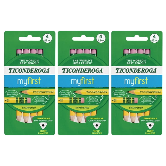 Ticonderoga My First Short Pencils, 4 Per Pack, 3 Packs