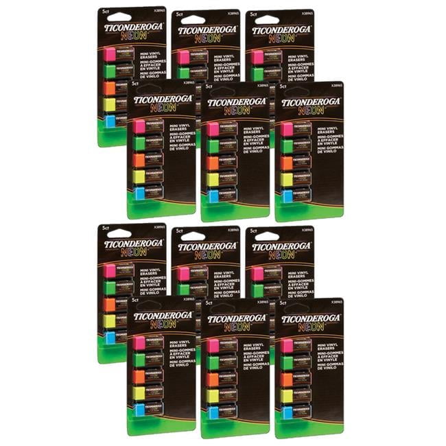 Dixon Ticonderoga  5 Asstored Mini Neo Erasers for Grade K-12, Assorted Color - Pack of 12