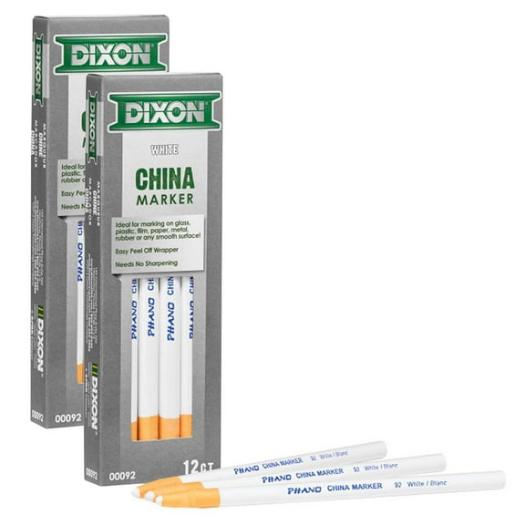 Dixon Phano China Markers, White, 12 Per Pack, 2 Packs
