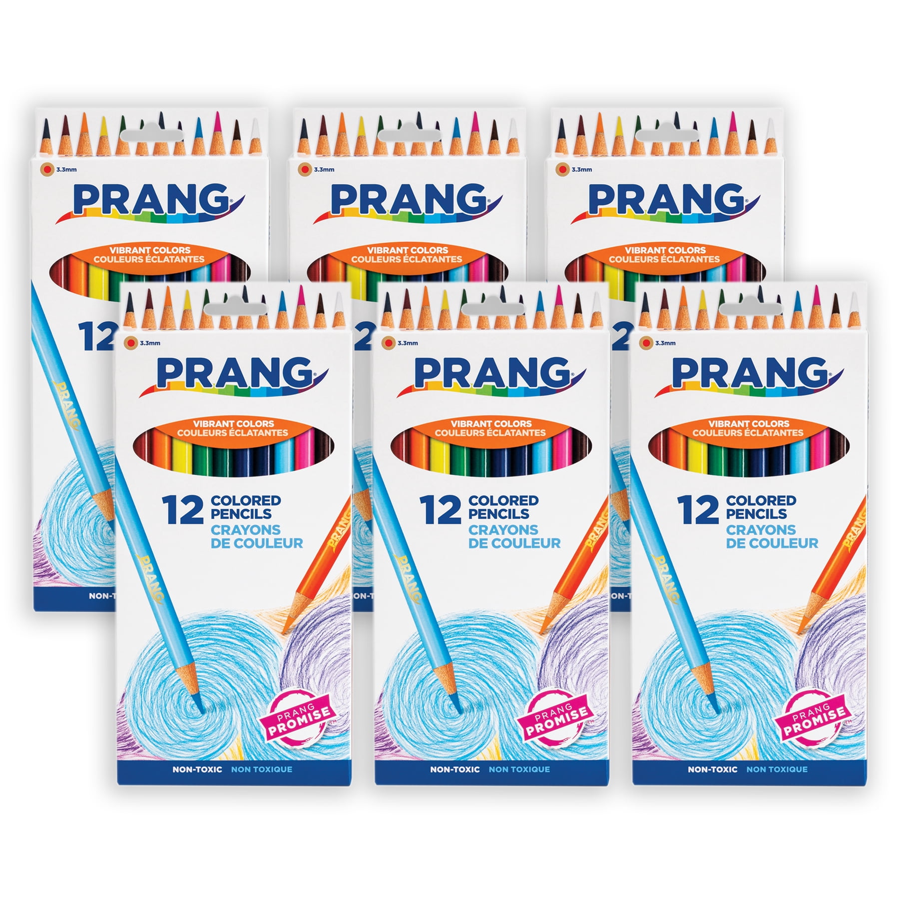 Prang Thick Core Colored Pencils, Assorted Colors, 3.3 mm core, 12 Per Pack, 6 Packs
