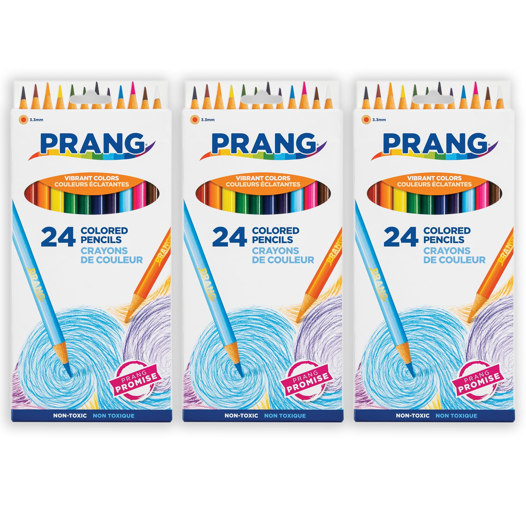 Prang Thick Core Colored Pencils, Assorted Colors, 3.3 mm core, 24 Per Pack, 3 Packs