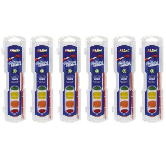 Prang Semi-Moist Washable Watercolor Set with Brush 8 Colors Per Set 6 Sets (DIX80525-6)