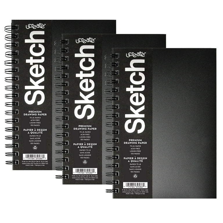 70 Sheets Premium Black Paper Sketchbook - 9 x 12 Inches (110 lb