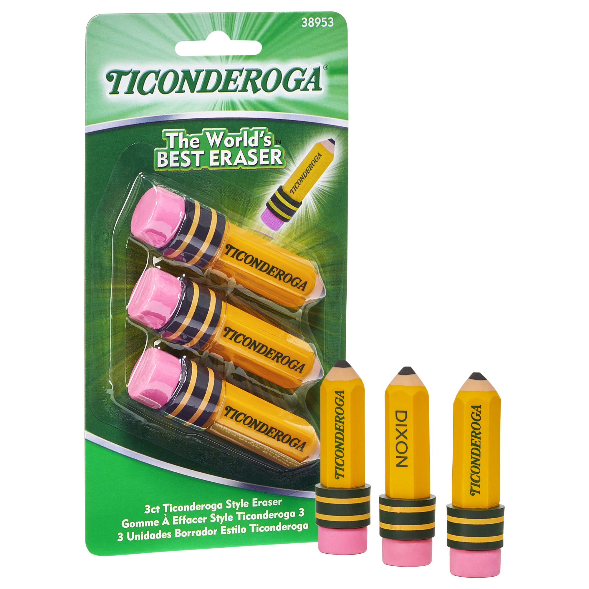 Dixon Ticonderoga, Pencil Shaped Erasers, 3-Count - image 1 of 3