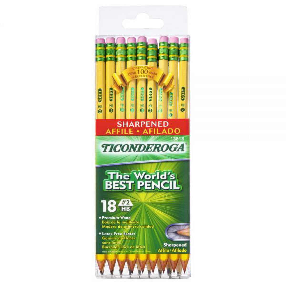 Dixon Ticonderoga Presharpened 2 Lead Soft Pencils, Sharpened Package, Pack of 18