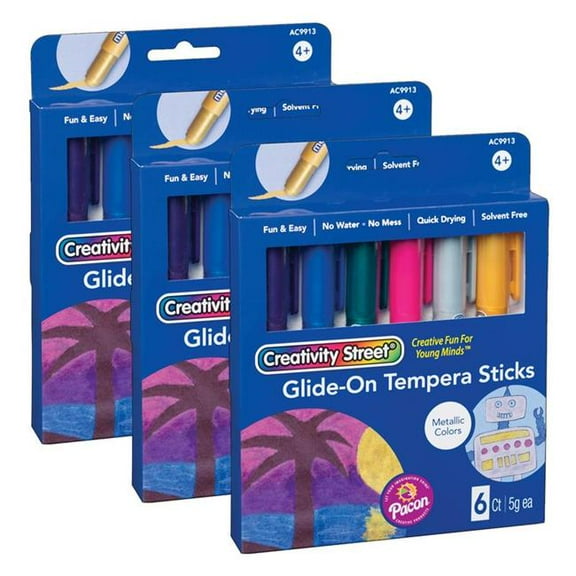 Dixon Ticonderoga  Tempera Paint Sticks, 6 Metallc Colors - 3 per Pack