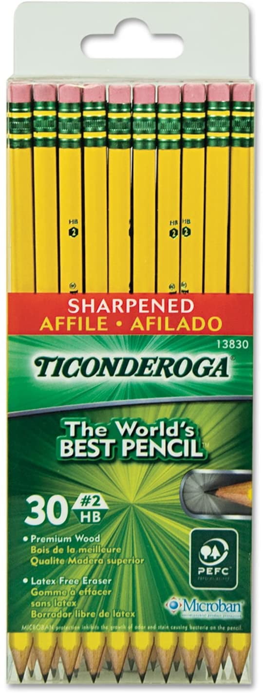 Dixon Ticonderoga Wood-Cased 2HB Pencils, Pre-Sharpened, Box of 30, Yellow (13830) (3-Pack)