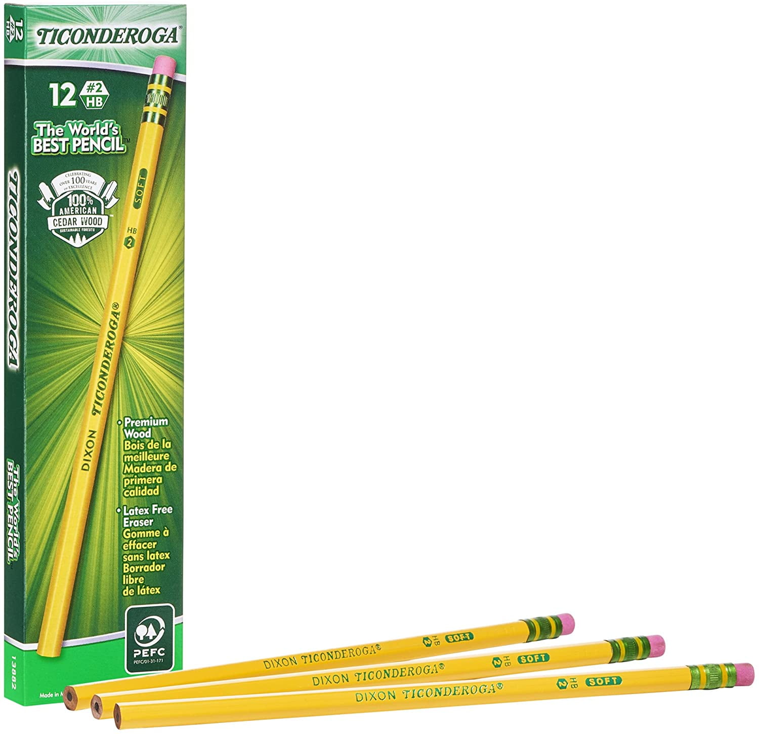 Dixon Ticonderoga Wood-d Pencils, #2 HB, Yellow, Box of 12 (13882)
