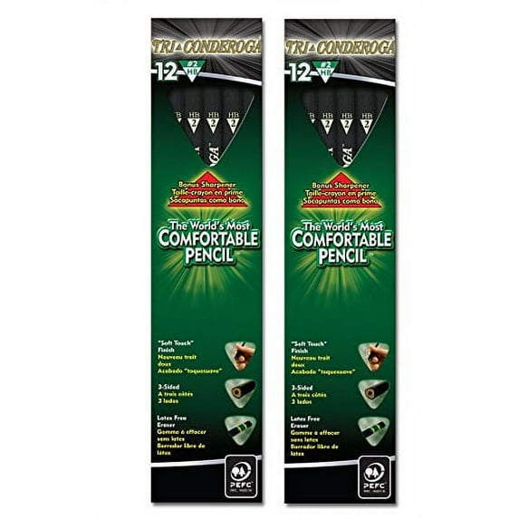 Dixon Tri-Conderoga Triangular #2 Pencils, Wood-Cased, Black, 2 Packs of Pack of 12 (22500) (Bundle)
