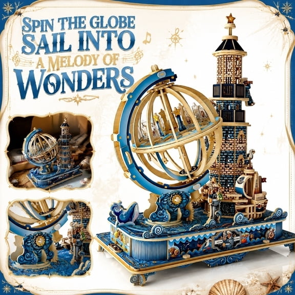 Diy 3D Globe Music Box Kit, Adult Craft Kit Hands-On Assembly, Tabletop Decor for Living Workspace, Unique Handmade Birthday Gift Box, 12X7X14 in Wooden 3D Standing Puzzle That
