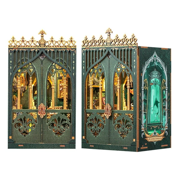 Diy 3D Wooden Puzzle Miniature Library House Kit, Gothic-Style Bookshelf Decor Dollhouse For S Teens Beginners, Self-Assembly Book Stand Assembly Model As Family Friends Gift