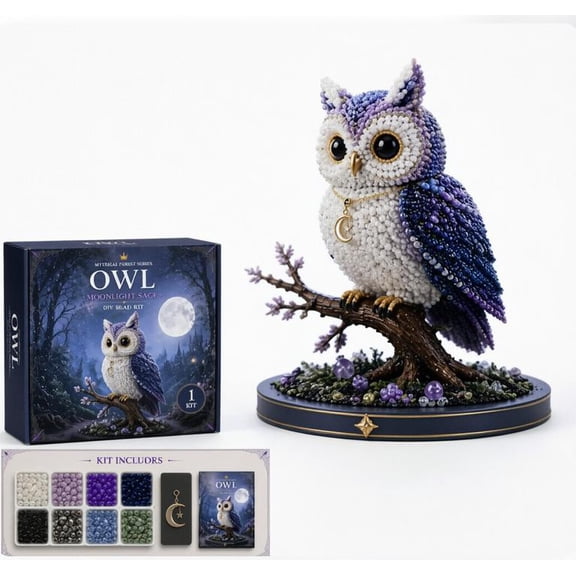 Diy Animal Beading Kit, Mythical Guardian 3D Beaded Animal Statue Kit (Owl)