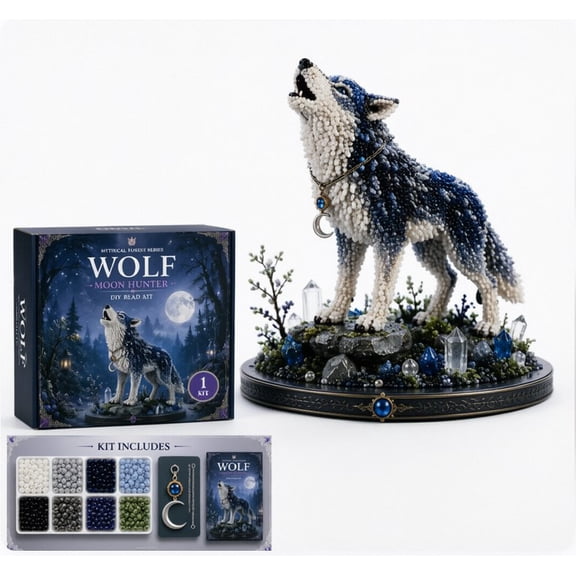 Diy Animal Beading Kit, Mythical Guardian 3D Beaded Animal Statue Kit (Wolf)