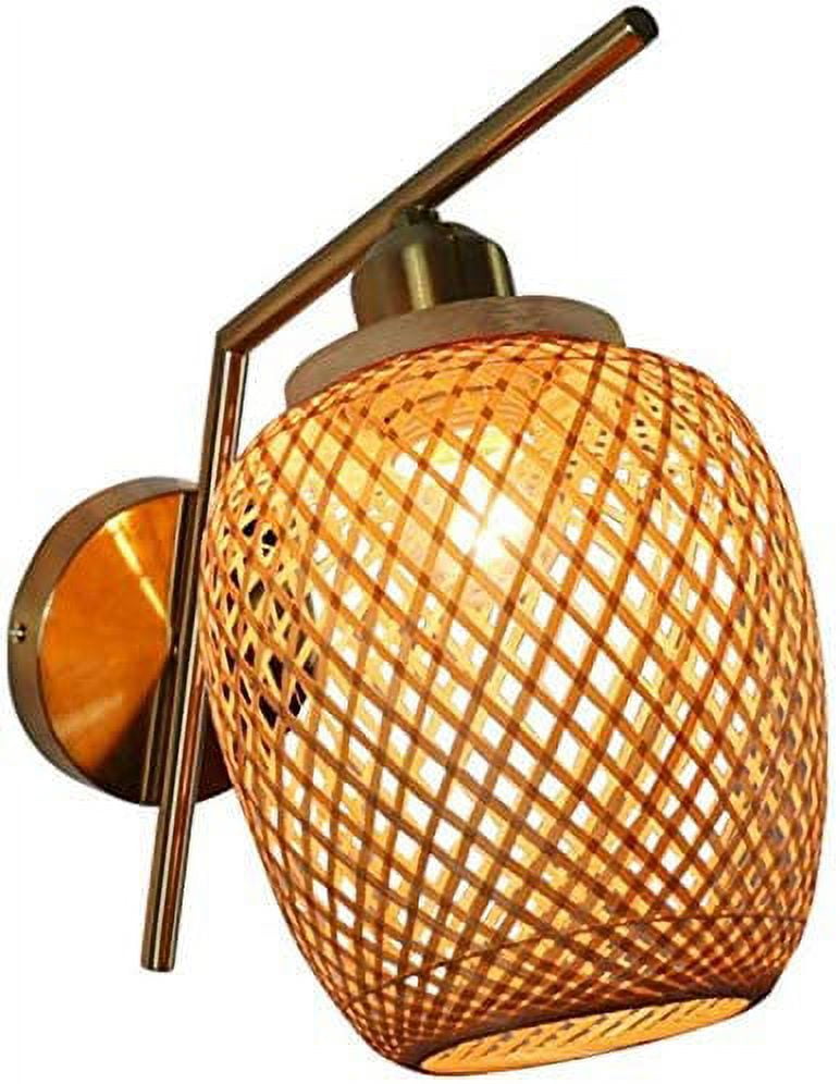 Diy Antique Natural Wicker Wall Sconce Lantern Retro Bamboo Rattan Wall