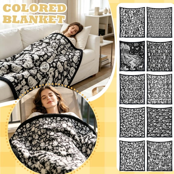 Diy Art Activity Blanket Kit, Color Blanket with Markers, Colorable Blanket for Adults, Coloring Set, 59X50 Inch Zoo Animal Themed Soft Fleece Throw for No Mess Custom Craft Time