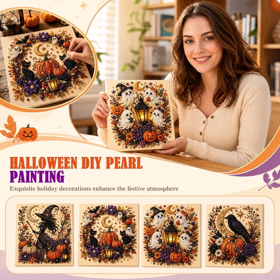 Diy Art Kit for Home Decor, Halloween Witch Decor, Cute Ghost Decor, Halloween Canvas Wall Art, All-In-One Creative Craft Material Set for Seasonal Fall Home Decoration