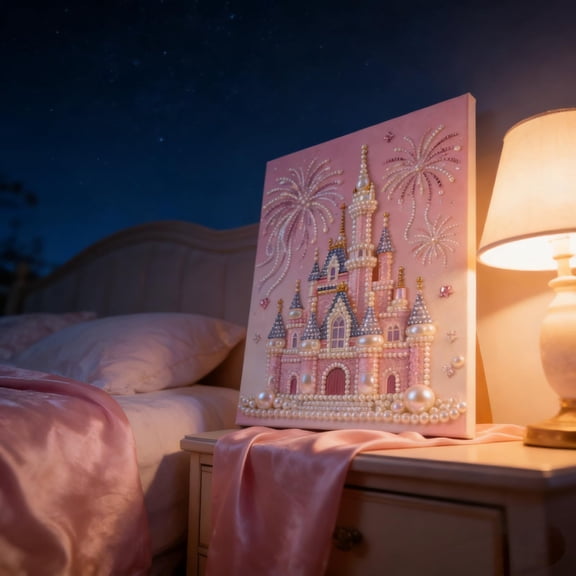 Diy Beaded Art Kit - Castle Pearl Painting, 3D Textured Pearl Bead Mural for Living Room Bedroom Wall Decor, Handmade Coastal Pearl Art Craft Kit for Adults(Castle) (with Frame)