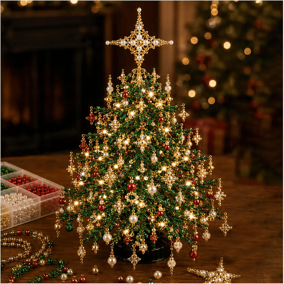 Diy Beaded Christmas Tree Kit,3D Crystal Bead Holiday Craft Set For Adults | Colorful Beads And Wire, 3D Tabletop Tree Design, Compact Holiday Decor,Creative Christmas Project For Adults