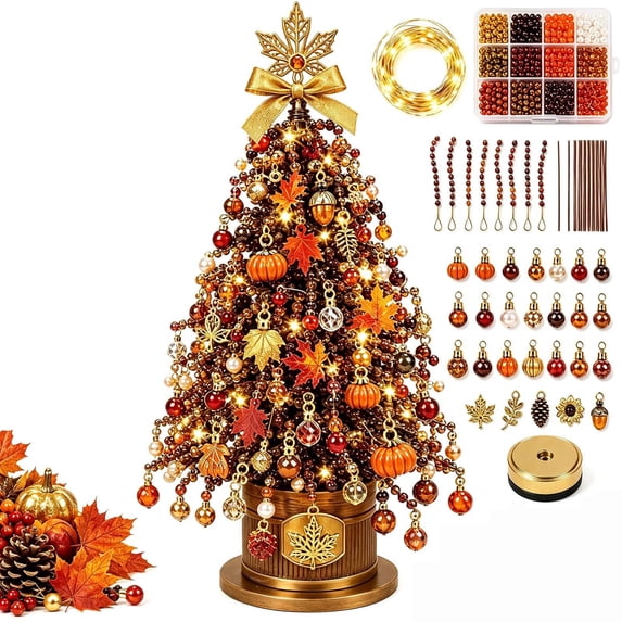 Diy Beaded Christmas Tree Kit,Handmade Tree Bead Art Wih Light,Xmas Trees Desktop Ornaments for Home Office Relaxing Project Holiday Gift