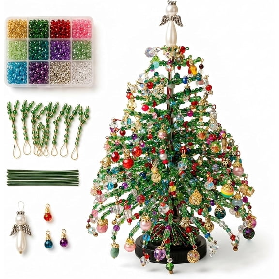 Diy Beaded Christmas Tree Kit, Sparkling Holiday Decoration Craft Set, Handmade Beaded Ornament Tree For Tabletop Home Office Christmas Decor
