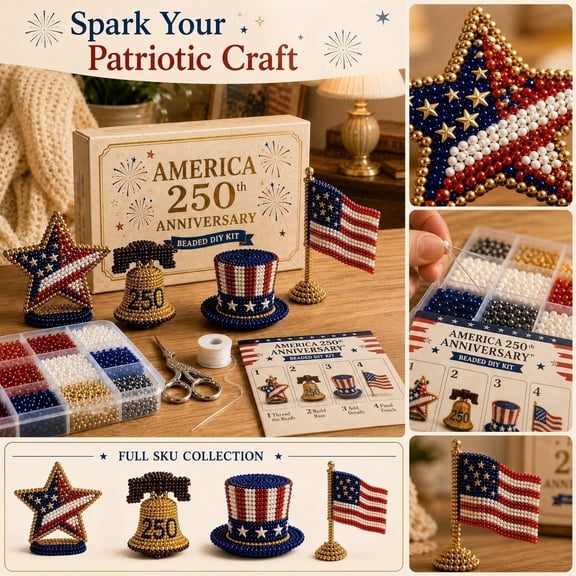 Diy Beading Supplies Set, 3D Beaded Diy Kit, 250Th Anniversary Usa Hat Decor, 250Th Anniversary Flag Display Pieces, Mini Flowers for Crafts, America 250Th 4Pc 3D Beaded Handmade
