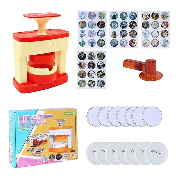 Diy Button Badge Maker Kit, Red Complete Badge Press Machine with Cutter and Supplies for Custom Pins, 1 Pack