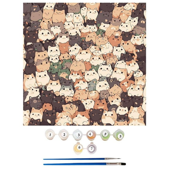 Diy Cartoon Digital Oil Painting 2 Brush Compact Pigment Puppy Home Cat X1U2