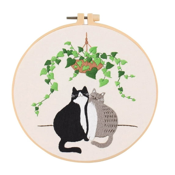Diy Cat Embroidery Starter Kit with Embroidery Hoops Threads Needles Cross Stitch Kits for Beginners,Pattern 6#