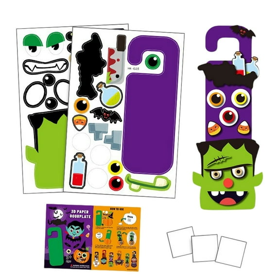 Diy Children's Cartoon Decorative Door Hanging Stickers, Pumpkin Festival Game Set, Frankenstein Themed Reusable Craft Kit For Kids With Cute Patterns