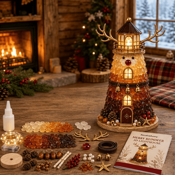 Diy Christmas Elk Lighthouse Craft Kit With Led Light, Christmas Building Set, Holiday Tabletop Craft, Family Activity, Festive Home Decor For Christmas And Birthday Gifts