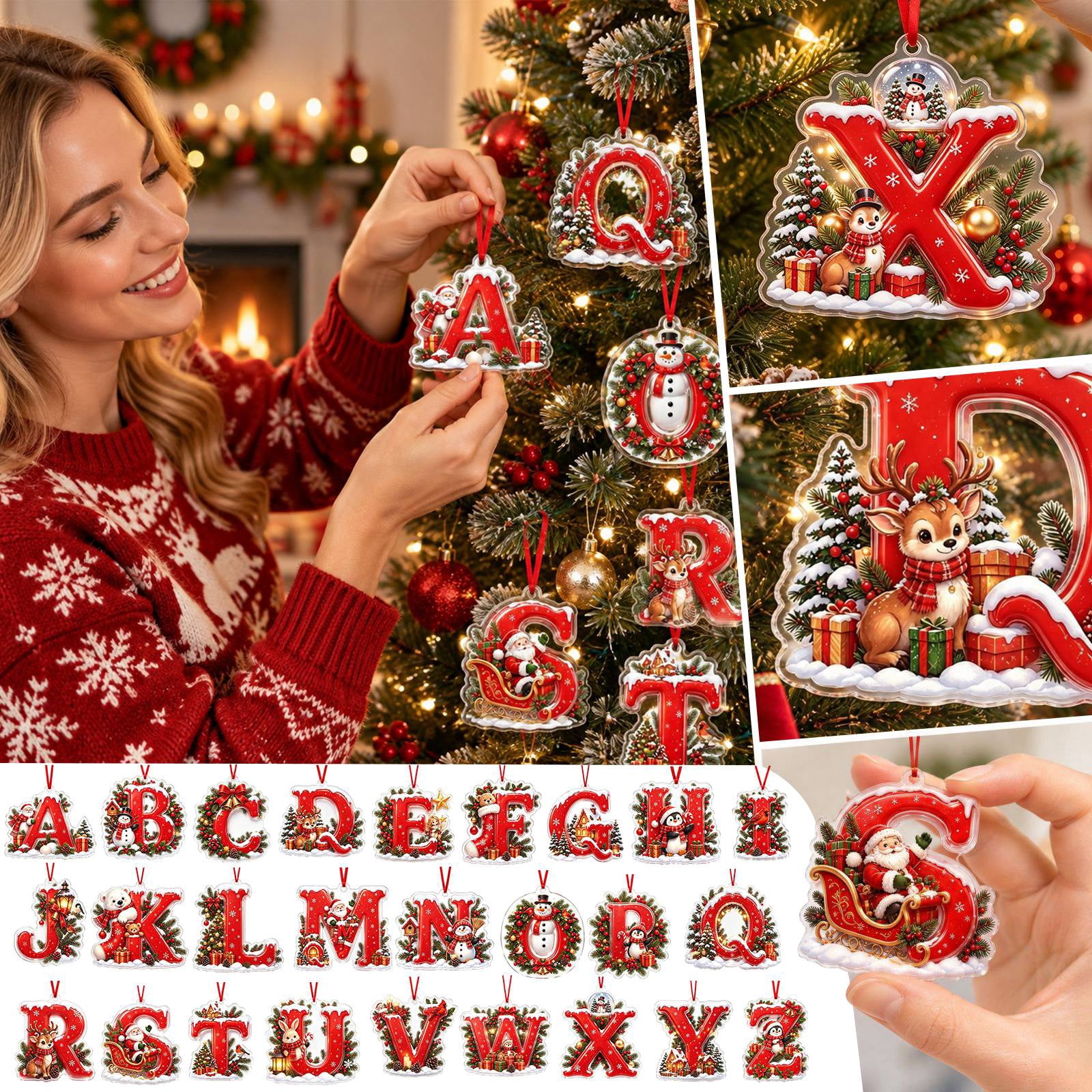 Ruby Slippers Diy Diy Christmas Ornaments Set with 26 Alphabet Letters, Red Acrylic ...