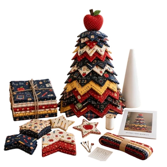 Diy Christmas Quilted Fabric Tree Kit,Holiday Patchwork Sewing Craft Set for Adult & Beginner,Handmade Tabletop Christmas Tree Holiday Decor Mantel Table Office Display,Gift for Quilting Lovers