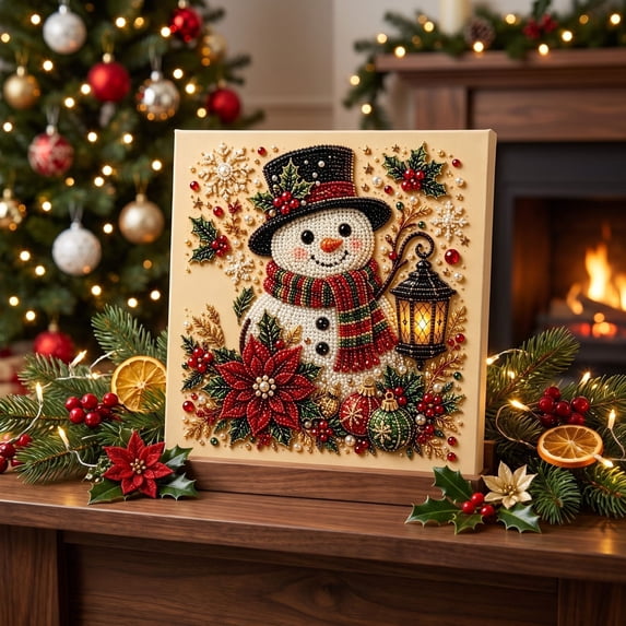 Diy Christmas Snowman Pearl Diamond Art Art Kit for Beginners,Christmas Pearl Beads Art Craft for Adults,Handmade Colorful Pearl Beads for Holiday Wall Decor,Diy Craft Ornament Set