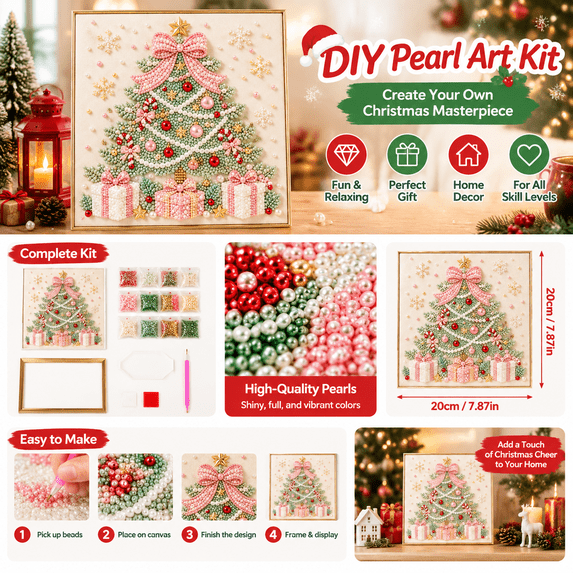 Diy Christmas Tree Bead Kit 8X8 Inch Pearl Diamond Art, Diamond ...