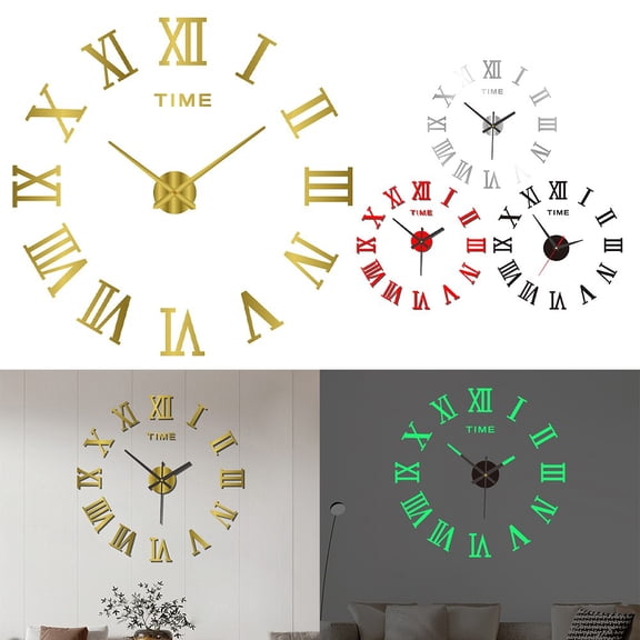 Diy Clock Luminous Wall Acrylic Punch-Free Silent Wall Clock Wall Sticker Silver Smile Home