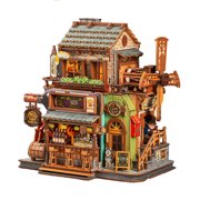 Diy Corner Tavern Art & Craft Kits, Miniature Street Bar House Kit with Moving Windmill, Piano Detail, Opening Door & LED Warm Lights for Adults - 485 Pcs