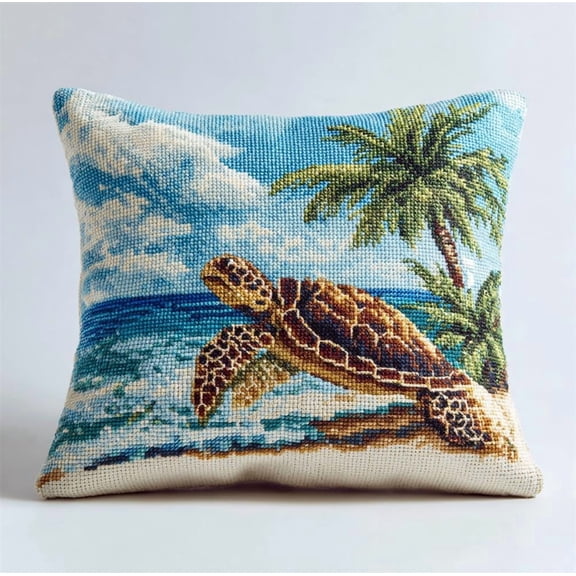Diy Counted Cross Stitch Pillow Kit Sea Turtle 17.7X17.7In Embroidery Pillow Case Kit, Needlepoint Cushion Kit Cushion Kit Needlepoint Craft Set