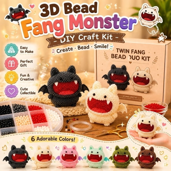 Diy Craft Kits, Cute Halloween Decorations, 3D Hand Beaded Monster Craft, Halloween Craft Supplies, Complete Set with Beads, Thread, Tools, Storage Box & Instruction for Handmade