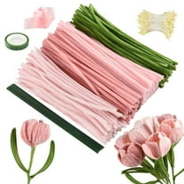 Diy Craft Wire Set Cozival Pipe Cleaner Flower Kit - 120-Piece Diy Craft Set with Green Stems & Florist Tape | Bendable Fuzzy Wires for Bouquets, Decor & Art Projects - Creative Gift Idea, Pink