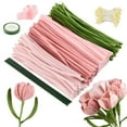 thumbnail image 1 of Cozival Green Pipe Cleaner Flower Craft Kit for Diy Bouquet - Twist Stem Set with Florist Wire Tape - Handmade Flower Arrangement Supplies - Creative Art Material, Diy Bouquet Supplies, Pink, 1 of 7