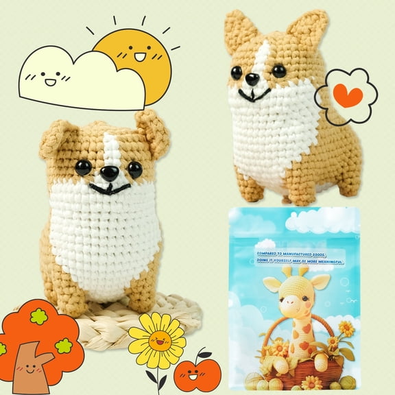 Diy Crochet Kit For Beginners Corgi Plush Doll Craft Set Includes Yarn Hook Stuffing Step By Step Instructions
