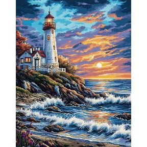 Diy Cross Stitch Counted Kits Stamped Kit Cross-Stitching Pattern For Home Decor Lighthouse Seascape 11Ct Fabric Embroidery Crafts Needlepoint Kit Adult Craft Kits