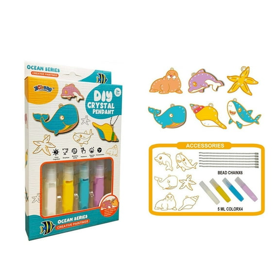 A Diy Crystal Paint Art Set Ocean Theme, 3D Adhesive Graffiti Coloring Craft For Kids, No Bake Painting Kit With 20Ml Tubes, Educational Activity Gift