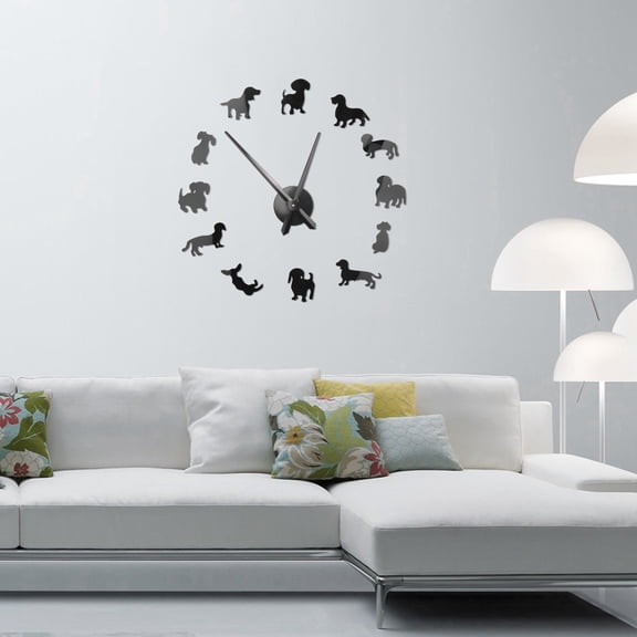 Diy Dachshund Wall Art Wiener-Dog Puppy Dog Pet Frameless Giant Wall Clock with Mirror Effect Sausage Dog Large Clock Wall Watch Black