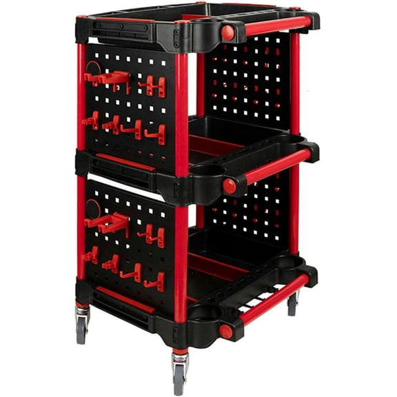 Diy Detail 3 Tier Rolling Service Cart Detailing Tool Organizer, Multipurpose Storage Trolley with Hooks and Hanging Plate, Heavy Duty Storage Shelves, Mobile Workstation Garage Shelving Unit